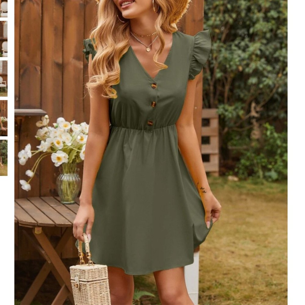 SHEIN Half Button Ruffle Trim A-line Dress